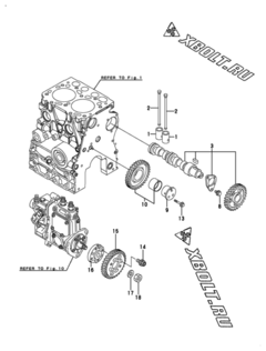  Двигатель Yanmar 2TNV70-ASA, узел -  Распредвал и приводная шестерня 