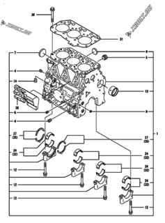  Двигатель Yanmar 3TNV82A-XWL, узел -  Блок цилиндров 