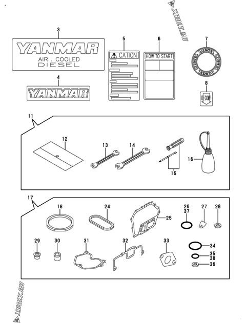  Инструменты, шильды и комплект прокладок двигателя Yanmar L70V6CF1T1AA