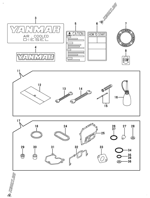  Инструменты, шильды и комплект прокладок двигателя Yanmar L100V6CF1T1AA
