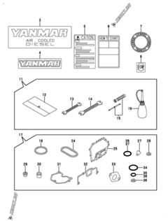  Двигатель Yanmar L100V6CF1T1AA, узел -  Инструменты, шильды и комплект прокладок 