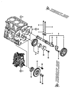  Двигатель Yanmar 3TNV82A-NBK, узел -  Распредвал и приводная шестерня 