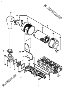  Двигатель Yanmar 4TNV98-SBK, узел -  Впускной коллектор и воздушный фильтр 