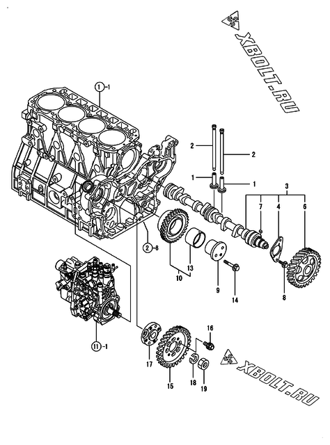  Распредвал и приводная шестерня двигателя Yanmar 4TNV98-SBK