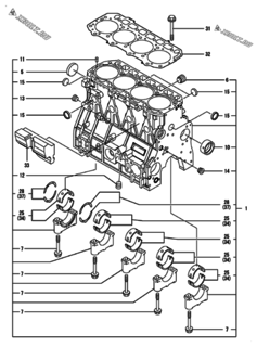  Двигатель Yanmar 4TNV98T-SBK, узел -  Блок цилиндров 