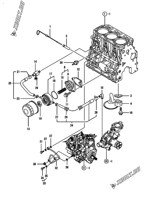  Система смазки двигателя Yanmar 3TNV88-KMW