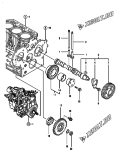  Двигатель Yanmar 3TNV84T-KMW, узел -  Распредвал и приводная шестерня 