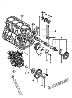  Двигатель Yanmar 4TNV98-NU2, узел -  Распредвал и приводная шестерня 