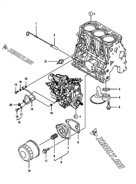  Система смазки двигателя Yanmar 3TNV84-DMW