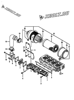  Двигатель Yanmar 4TNV94L-SBK, узел -  Впускной коллектор и воздушный фильтр 