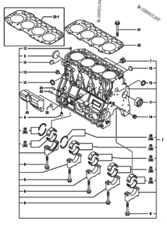  Двигатель Yanmar 4TNV94L-NU2, узел -  Блок цилиндров 