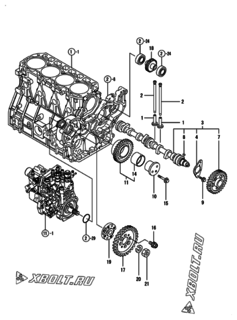  Двигатель Yanmar 4TNV94L-NU2, узел -  Распредвал и приводная шестерня 