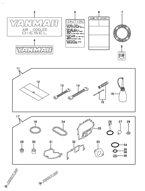  Инструменты, шильды и комплект прокладок двигателя Yanmar L100V6CA1T1AA
