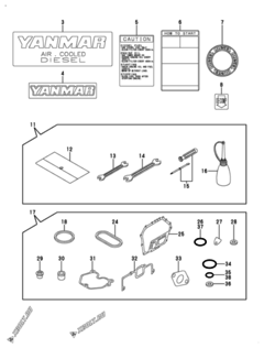  Двигатель Yanmar L100V6CA1T1AA, узел -  Инструменты, шильды и комплект прокладок 