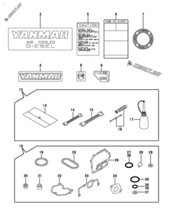  Двигатель Yanmar L100V6EA1C1AA, узел -  Инструменты, шильды и комплект прокладок 