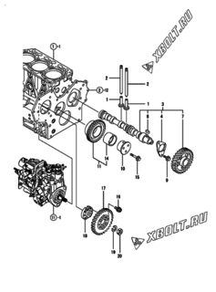  Двигатель Yanmar 3TNV88-GGEP, узел -  Распредвал и приводная шестерня 