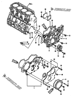  Двигатель Yanmar 4TNV98-IGEP, узел -  Корпус редуктора 