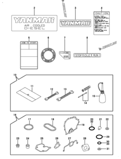  Двигатель Yanmar L48N6AF3R4AA, узел -  Инструменты, шильды и комплект прокладок 