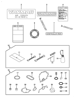  Двигатель Yanmar L48V6MF1F1AA, узел -  Инструменты, шильды и комплект прокладок 