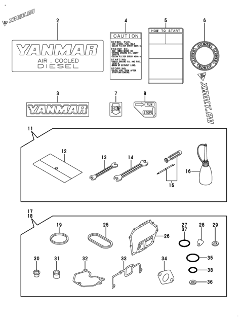  Инструменты, шильды и комплект прокладок двигателя Yanmar L100V6EJ1C1FAS1