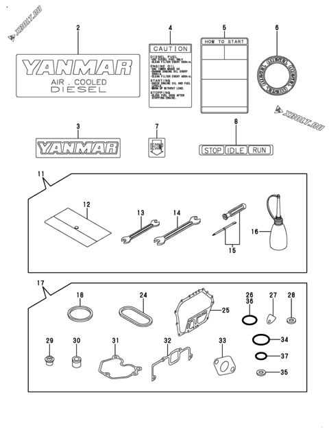  Инструменты, шильды и комплект прокладок двигателя Yanmar L100V6DF1F1AA