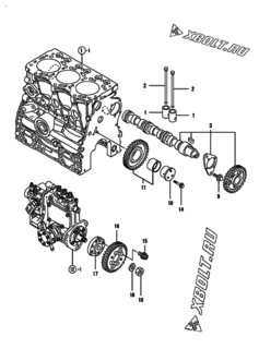  Двигатель Yanmar 3TNV76-HGEP, узел -  Распредвал и приводная шестерня 