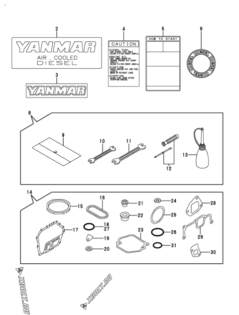  Инструменты, шильды и комплект прокладок двигателя Yanmar L100AE-DEIMY