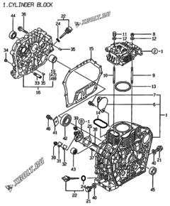  Двигатель Yanmar L100AE-D, узел -  Блок цилиндров 