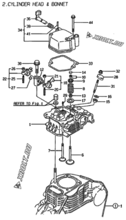  Двигатель Yanmar L100AE-D, узел -  Головка блока цилиндров (ГБЦ) 