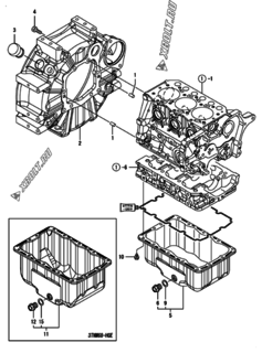  Двигатель Yanmar 3TNM68-HGET, узел -  Маховик с кожухом и масляным картером 
