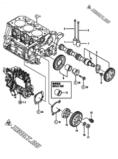  Двигатель Yanmar 3TNM68-HGE, узел -  Распредвал и приводная шестерня 