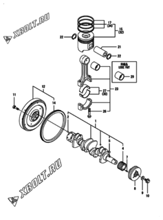  Двигатель Yanmar 4TNV88-BGGE, узел -  Коленвал и поршень 