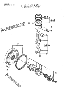  Двигатель Yanmar 3TNE88-AGD, узел -  Коленвал и поршень 