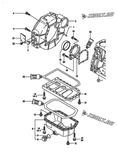  Двигатель Yanmar 3TNE84-GB2S, узел -  Маховик с кожухом и масляным картером 