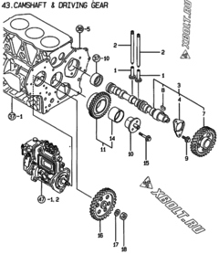  Двигатель Yanmar 3TNE84-GB2S, узел -  Распредвал и приводная шестерня 