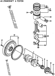  Двигатель Yanmar 3TNE84-GB2S, узел -  Коленвал и поршень 