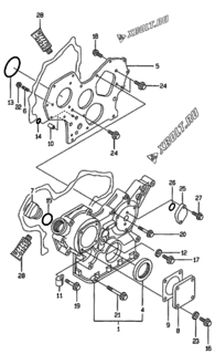  Двигатель Yanmar 3TNE84-GB1, узел -  Корпус редуктора 