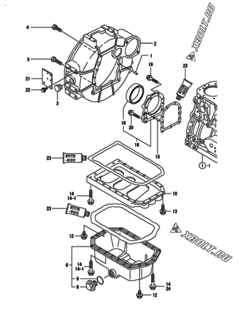  Двигатель Yanmar 3TNE84-GB1, узел -  Маховик с кожухом и масляным картером 