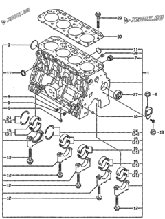  Двигатель Yanmar 4TNE84-GB1, узел -  Блок цилиндров 