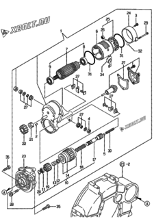  Двигатель Yanmar 4TNE84-GB1, узел -  Стартер 