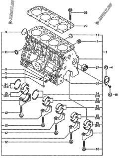  Двигатель Yanmar 4TNE84T-GB1, узел -  Блок цилиндров 