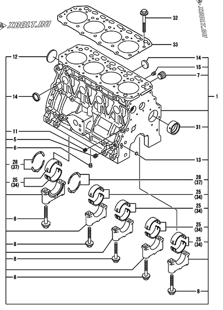  Блок цилиндров двигателя Yanmar 4TNE88-RAG2