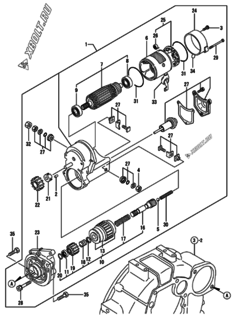  Двигатель Yanmar 4TNE88-RAG2, узел -  Стартер 
