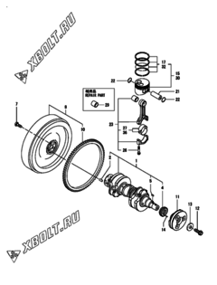  Двигатель Yanmar 3TNM68-HGB2B, узел -  Коленвал и поршень 