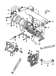  Двигатель Yanmar 3GPF74-HUS, узел -  Выпускной коллектор и теплообменник 