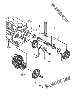  Двигатель Yanmar 3TNE84-GB2C, узел -  Распредвал и приводная шестерня 