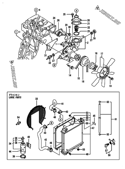  Система водяного охлаждения двигателя Yanmar 4TNE84T-GB2B