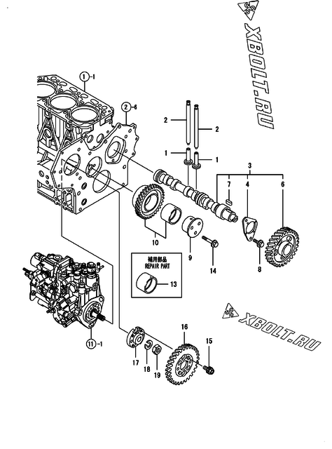  Распредвал и приводная шестерня двигателя Yanmar 3TNV88-GGB1B