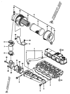  Двигатель Yanmar 4TNV88-GGB1B, узел -  Впускной коллектор и воздушный фильтр 