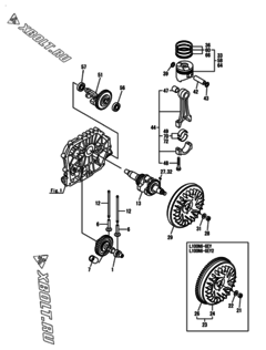  Двигатель Yanmar L100N6-GY2, узел -  Коленвал, поршень и распредвал 